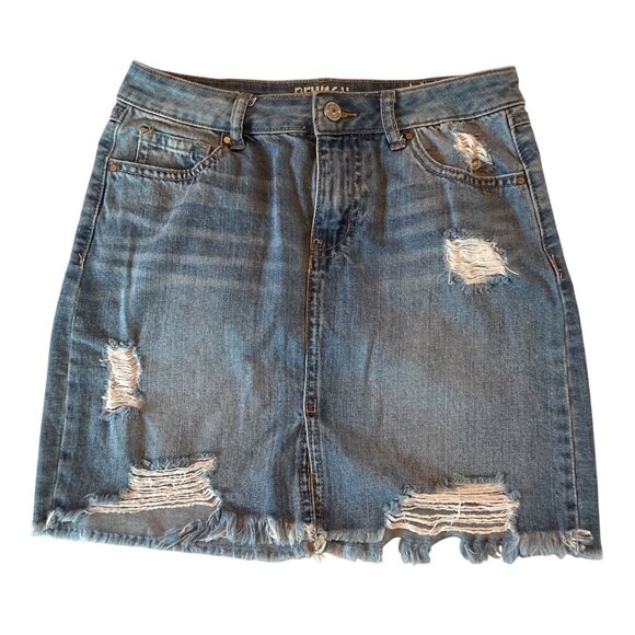 Rewash Womens Distressed Denim Mini Skirt Sz 1 waist 25 Light Wash Frayed Hem - Picture 1 of 7